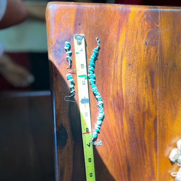 3 BOHO ITEMS Real Turquoise Drop earrings, Bracelet plus Beautiful Long Necklace - Picture 12 of 16